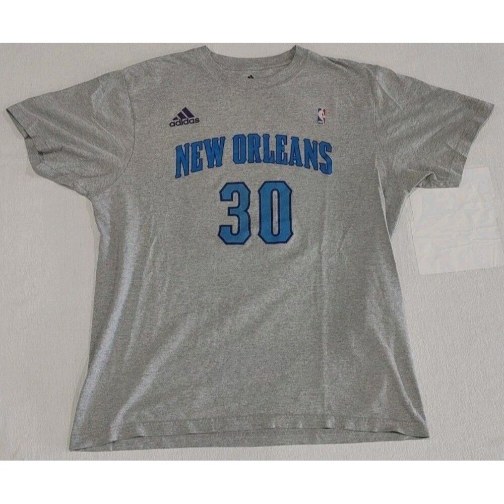 New Orleans Hornets #30 David West Gray Adidas TShirt Adult Size XL